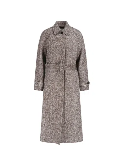 Lardini X Sugar Herringbone-pattern Belted Coat In Neutral