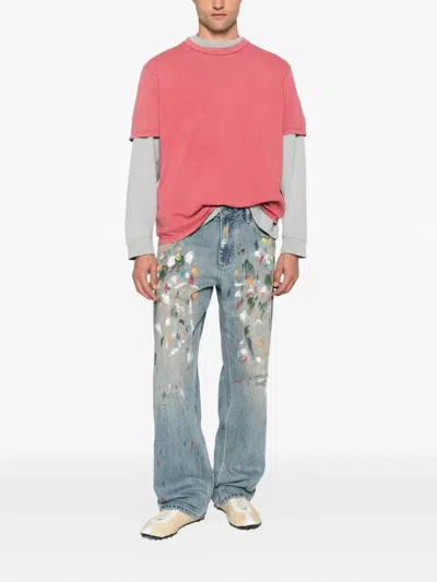 Found Paint-splatter Distressed Jeans In Blue