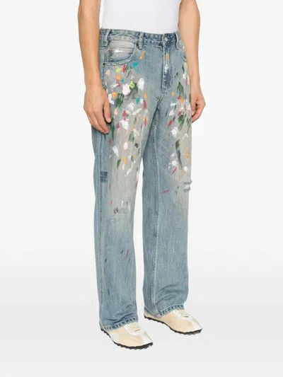 Found Paint-splatter Distressed Jeans In Blue