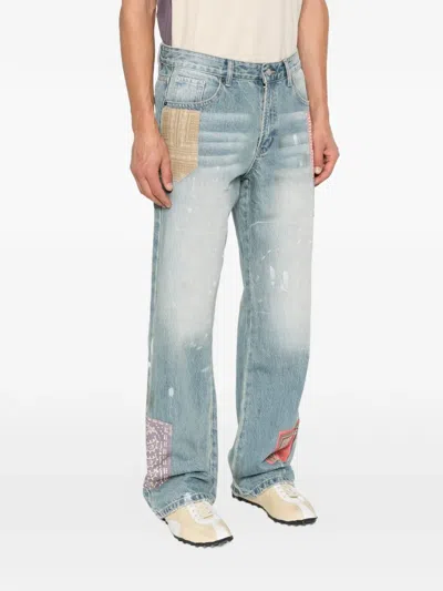 Found Patchwork Paint-splatter Jeans In Blue