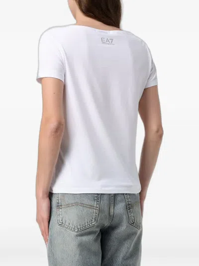 Ea7 Sequin-logo T-shirt In White
