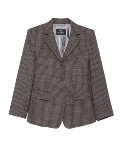Etro Check-pattern Single-breasted Jacket In Brown
