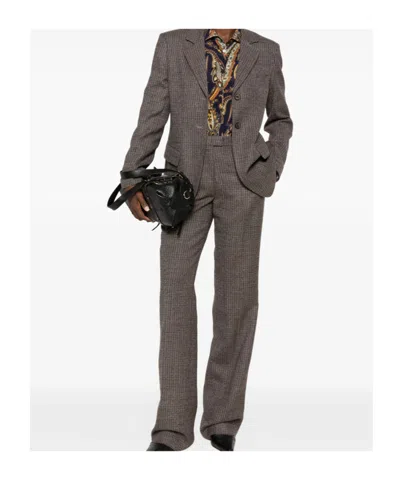 Etro Check-pattern Single-breasted Jacket In Brown