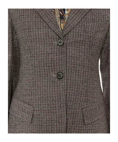 Etro Check-pattern Single-breasted Jacket In Brown