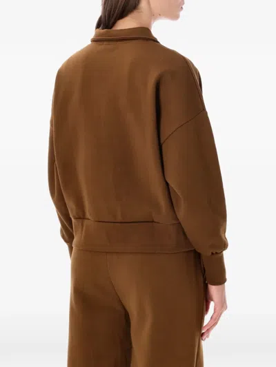 Sessun Long Sleeve Collared Button-front Sweatshirt In Brown
