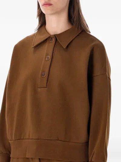 Sessun Long Sleeve Collared Button-front Sweatshirt In Brown
