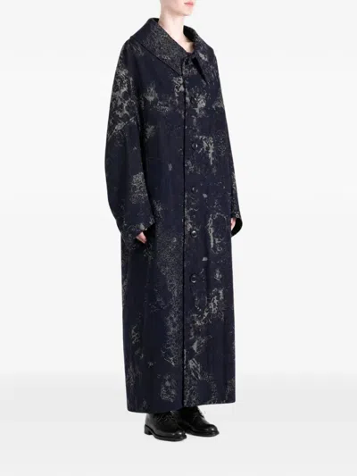 Y's Jacquard-patterned Single-breasted Coat In Blue