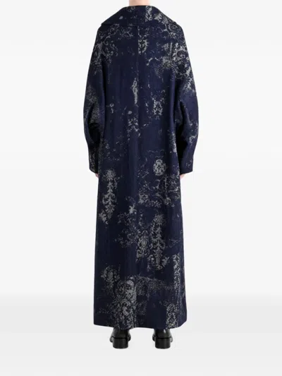 Y's Jacquard-patterned Single-breasted Coat In Blue