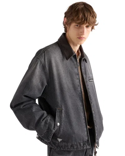 Prada Blousonjacke Aus Schwarzem Denim In Blue
