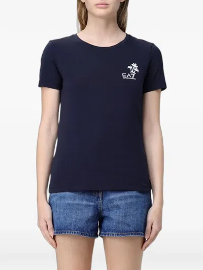 Ea7 Palm Tree-print T-shirt In Blue