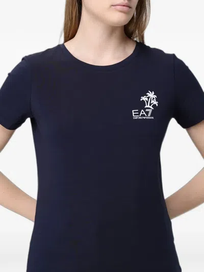 Ea7 Palm Tree-print T-shirt In Blue