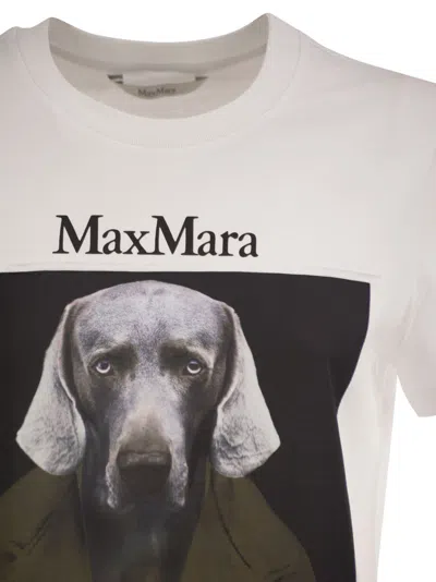 Max Mara Slim Fit Cotton T-shirt With Graphic Print And Contrast Logo In White