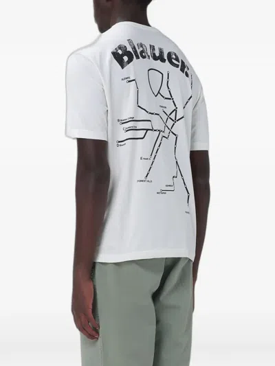 Blauer Graphic-print Chest-pocket T-shirt In White
