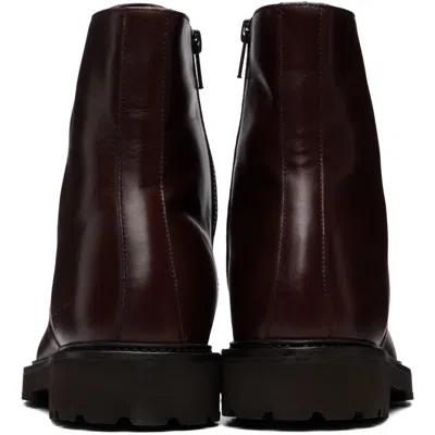Common Projects バーガンディ スムースレザー レースアップブーツ In Dark Brown 9417