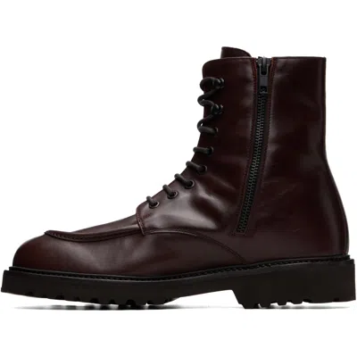 Common Projects バーガンディ スムースレザー レースアップブーツ In Dark Brown 9417