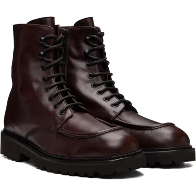Common Projects バーガンディ スムースレザー レースアップブーツ In Dark Brown 9417
