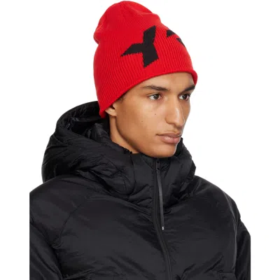 Y-3 Graphic Logo Beanie In Red