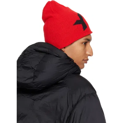 Y-3 Graphic Logo Beanie In Red