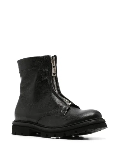 As98 Front-zip Leather Boots In Black
