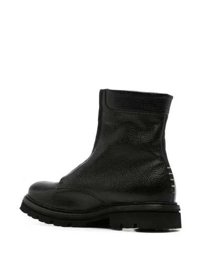 As98 Front-zip Leather Boots In Black