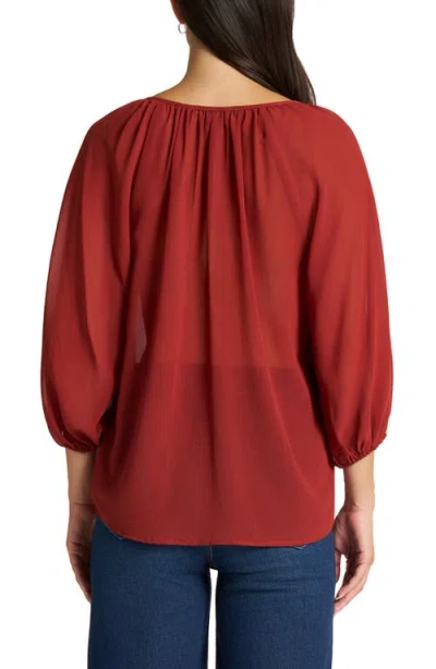 Matty M . Tie Front Raglan Sleeve Top In Brown