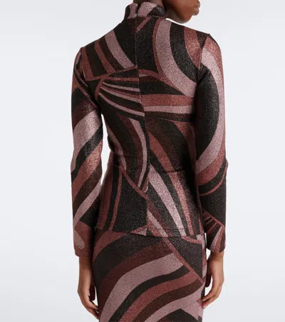 Pucci Printed Stretch-jersey Turtleneck Top In Brown