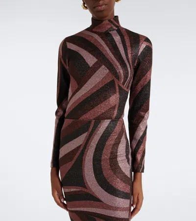 Pucci Printed Stretch-jersey Turtleneck Top In Brown