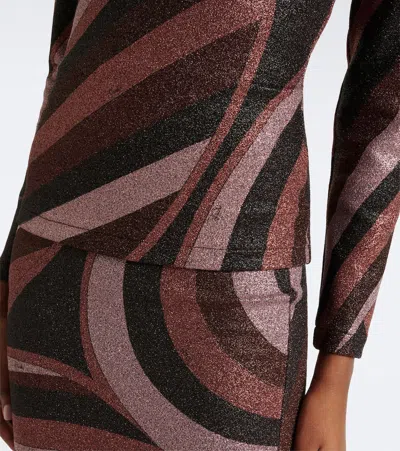 Pucci Printed Stretch-jersey Turtleneck Top In Brown