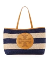 TORY BURCH STRAW PERFORATED LOGO TOTE BAG