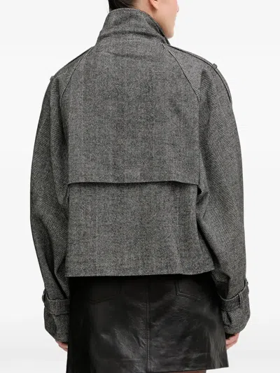 Gestuz Herringbone-pattern Double-breasted Coat In Gray