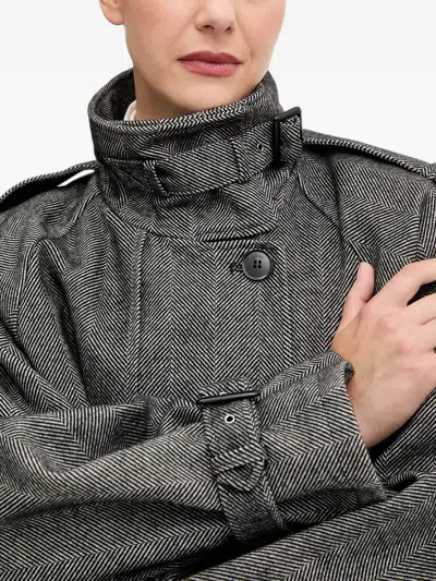 Gestuz Herringbone-pattern Double-breasted Coat In Gray