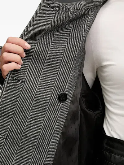 Gestuz Herringbone-pattern Double-breasted Coat In Gray