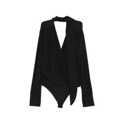 Amazuìn Keila Draped Wrap-style Body Suit In Black