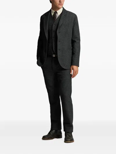 Rrl Herringbone-pattern Single-breasted Blazer In Black