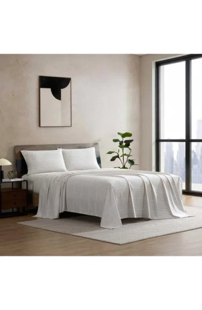 Kenneth Cole Textured Stripe Microfiber Sheet Set In White
