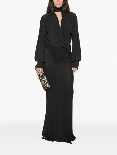 Amazuìn Keila Draped Wrap-style Body Suit In Black
