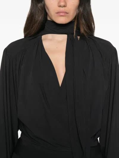 Amazuìn Keila Draped Wrap-style Body Suit In Black