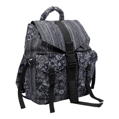 Ganni Patterned Backpack In Black