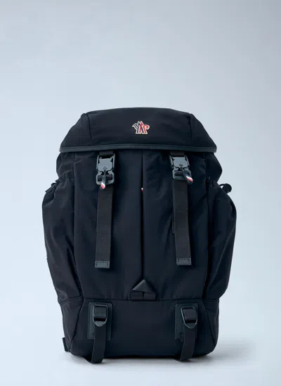 Moncler Leather-trimmed Buckle-fastening Backpack In Black