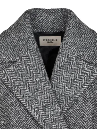Weekend Max Mara Chevron-pattern Belted Coat In Gray