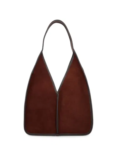 Hereu Brown Triangular Leather Suede Shoulder Bag In Brown