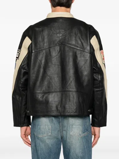 Found Racer Logo-patch Leather Jacket In Multi