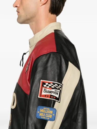 Found Racer Logo-patch Leather Jacket In Multi