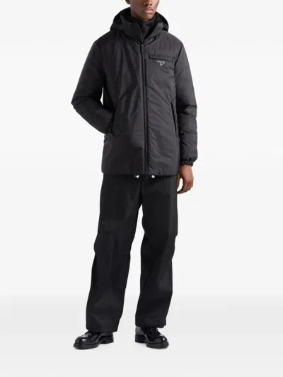 Prada Medium-weight Re-nylon Down Jacket In Black
