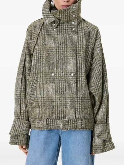 Iro Inja Check-pattern Belted Jacket In Green