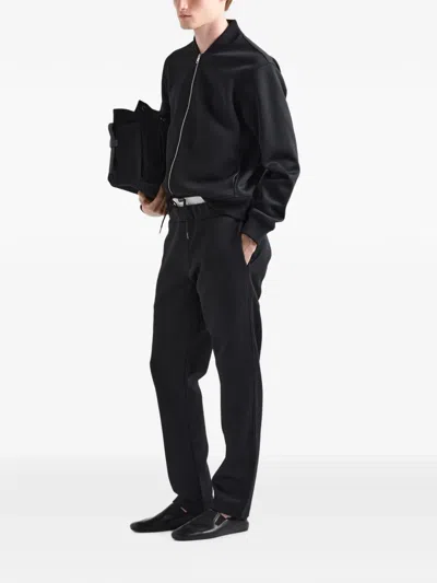 Prada Stretch Polyester Bomber Jacket Front Pockets In Black