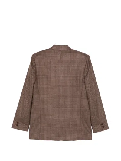 Aspesi Check-pattern Notched-lapel Blazer In Brown