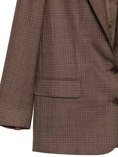 Aspesi Check-pattern Notched-lapel Blazer In Brown