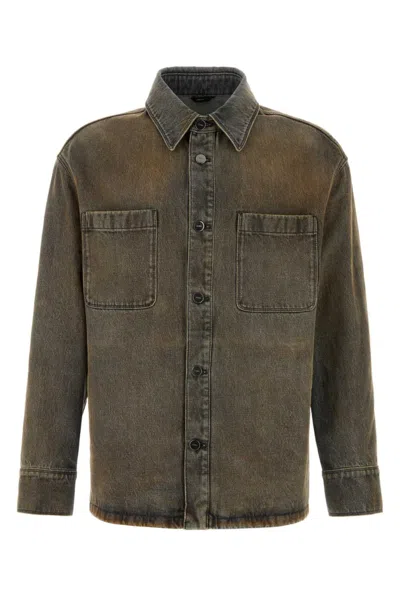 Fendi Grey Solid Shirt Jacket In Brown