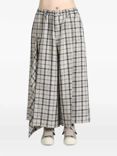 Y's Check-print Draped Trousers In Multi